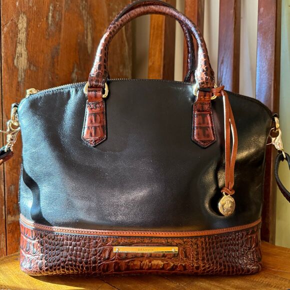 VINTAGE | Brahmin Tuscan Tri-Texture Satchel Crossbody Includes Original Dustbag - Picture 1 of 11